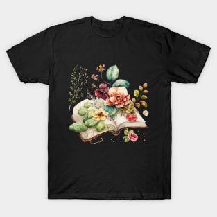 Book lover gift with watercolor flowers T-Shirt